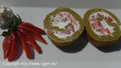 Grüntee-Matcha Kuchen mit Erdbeer Creme